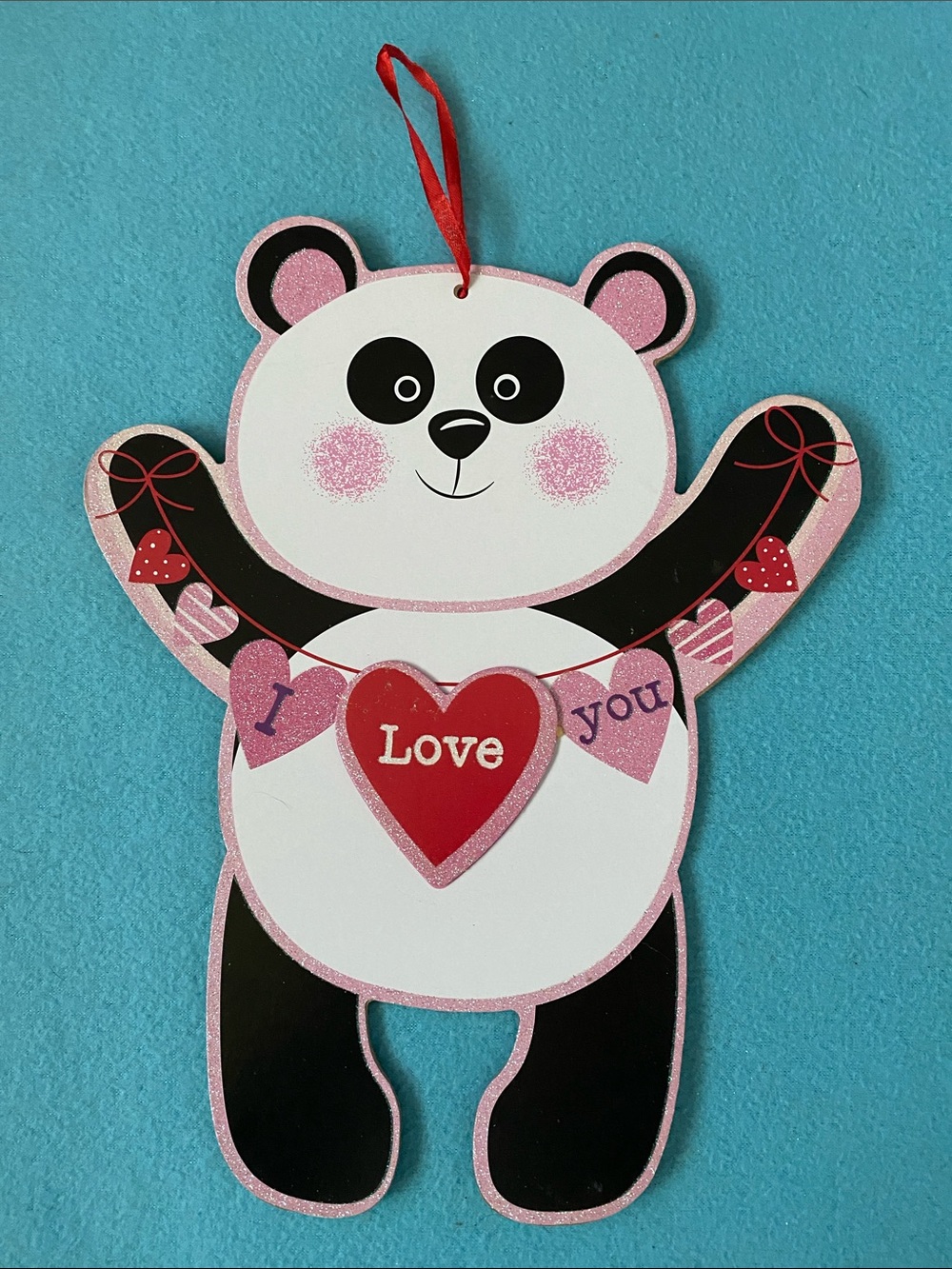 Panda Love Wall Hanging in Pink & Black